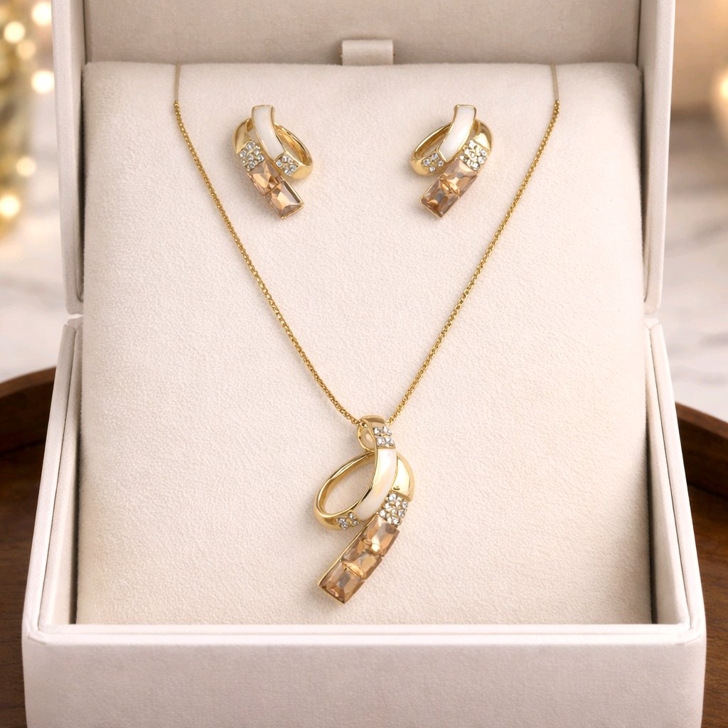 Aarvika Premium Luxe Ribbon Pendant Necklace & Earrings Set – front view