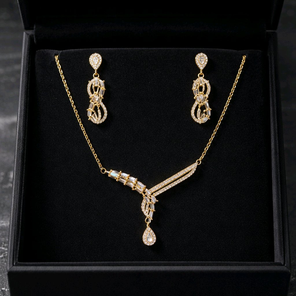 Aarvika CZ Crystal Luxe Infinity Crystal Drop Necklace & Earrings Set – model wearing