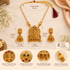 Aarvika Gold Tone Lakshmi Temple Necklace Set with Jhumka Earrings