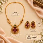 Aarvika Gold-Tone Traditional Necklace Set with Red Green Stones