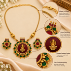 Aarvika Antique Gold Tone Lakshmi Pendant Necklace Set