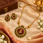 Aarvika Antique Gold Tone Lakshmi Pendant Necklace Set