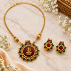 Aarvika Antique Gold Tone Lakshmi Pendant Necklace Set