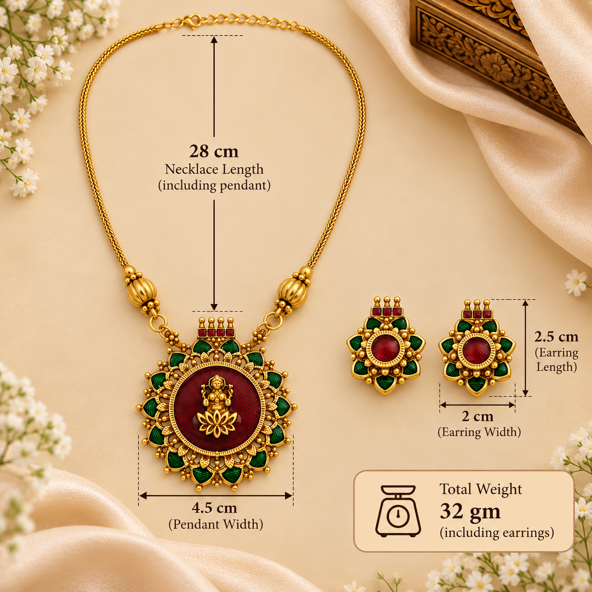 Aarvika Antique Gold Tone Lakshmi Pendant Necklace Set
