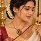 Aarvika Antique Gold Tone Lakshmi Pendant Necklace Set