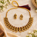 Aarvika Elephant Motif Necklace Set with Ruby Red Stones