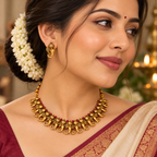 Aarvika Elephant Motif Necklace Set with Ruby Red Stones