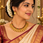 Aarvika Traditional Coin Necklace Set with Antique Gold Finish