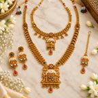 Aarvika Traditional Temple Jewellery Set Antique Gold Tone