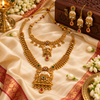 Aarvika Traditional Temple Jewellery Set Antique Gold Tone