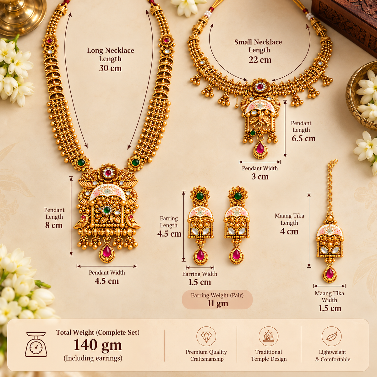 Aarvika Traditional Temple Jewellery Set Antique Gold Tone