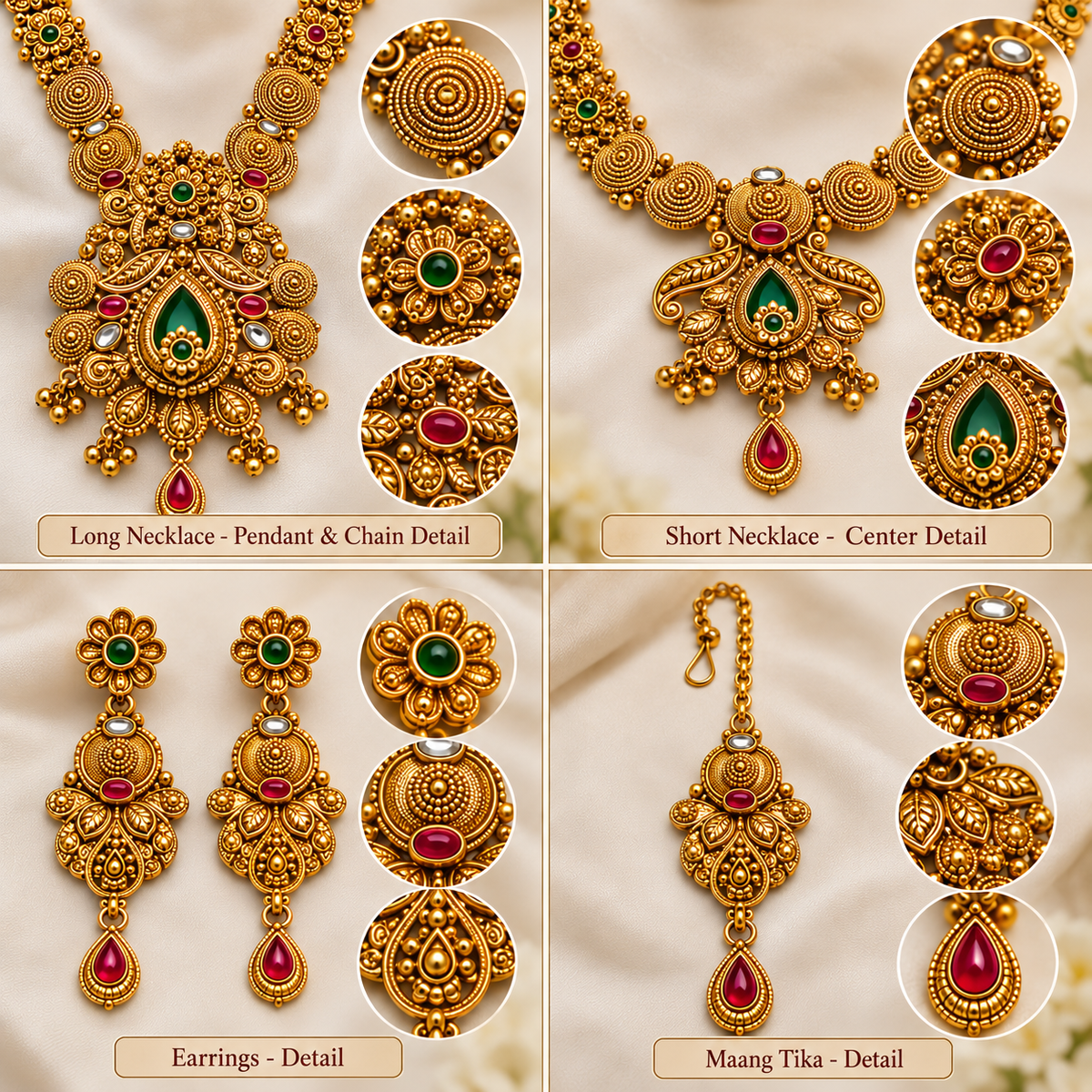 Aarvika Traditional Temple Jewellery Set with Long & Short Necklace