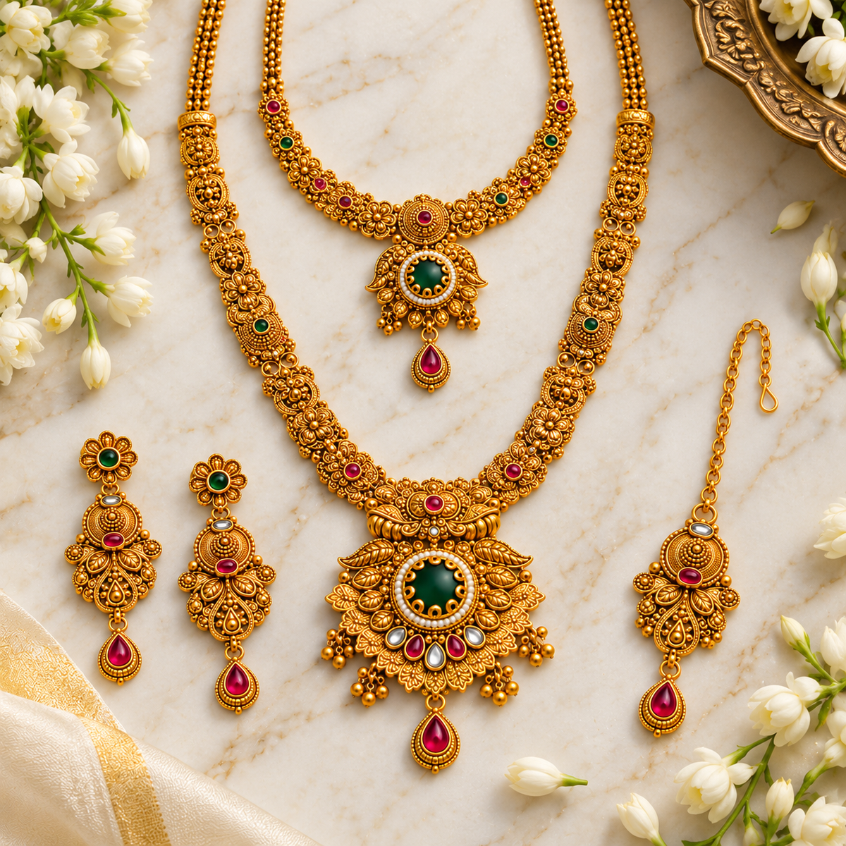 Aarvika Antique Gold Tone Bridal Traditional Jewellery Set
