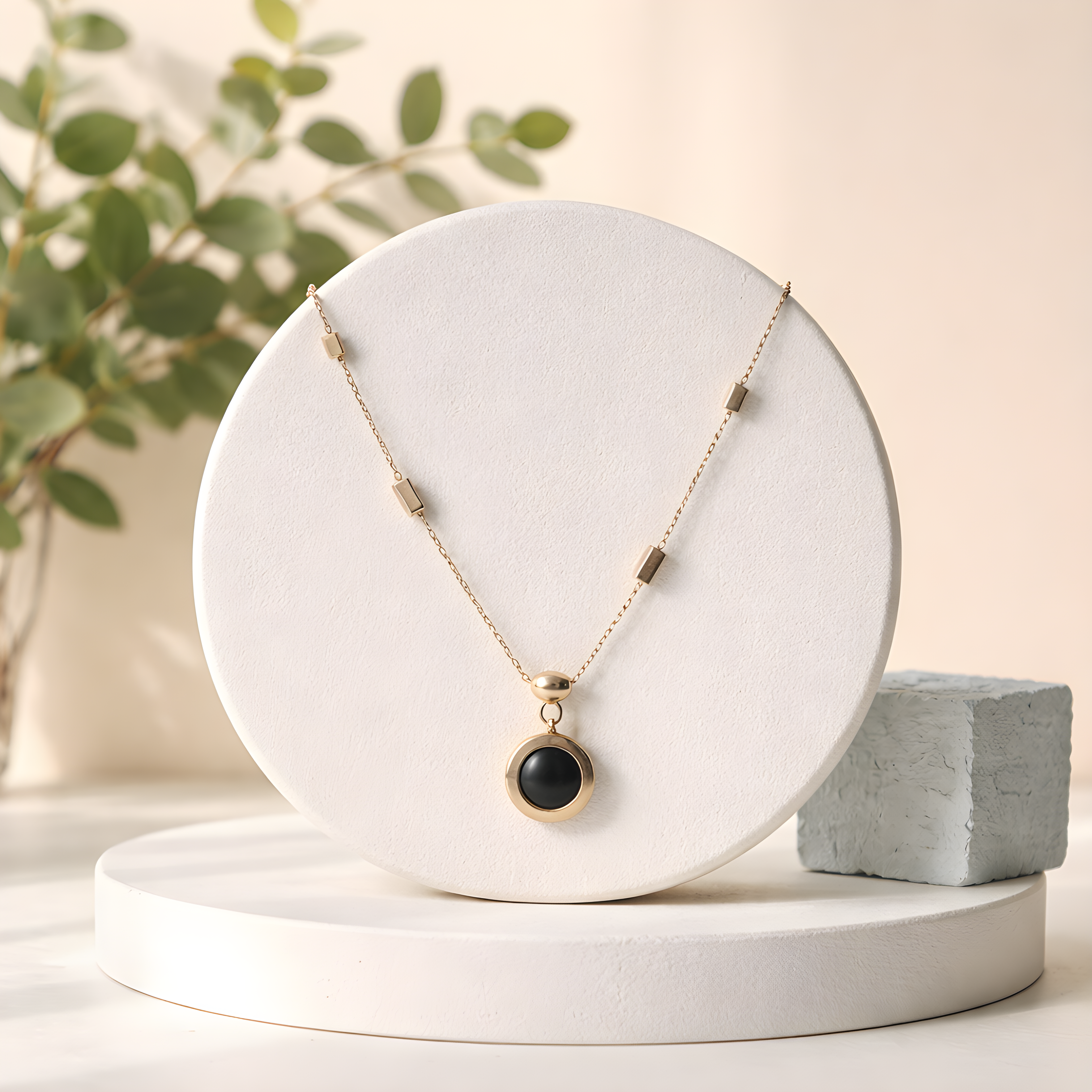 18K Gold-Plated Black Circle Pendant Necklace