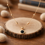 Aarvika 18K Gold-Plated Black Circle Pendant Necklace – close-up detail