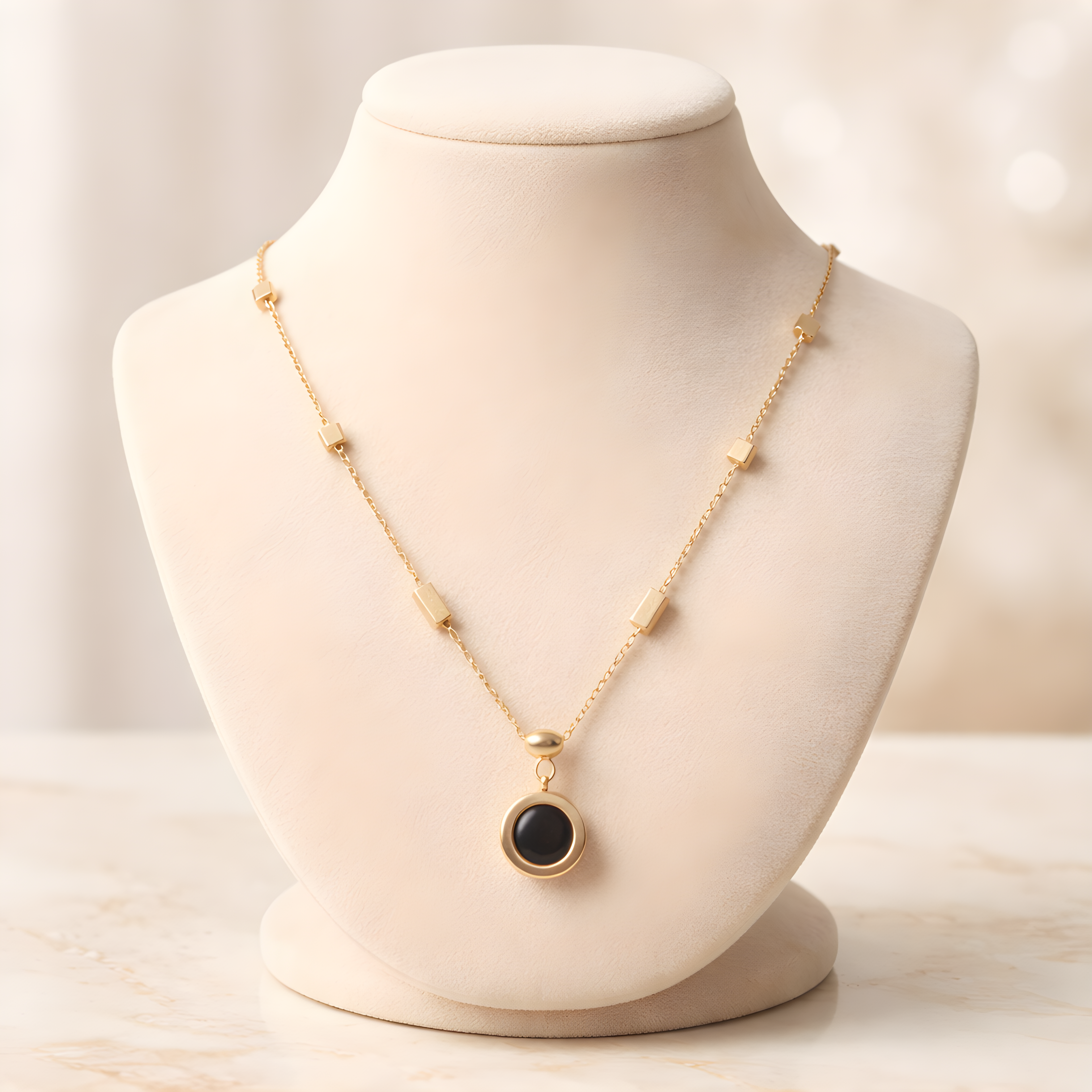 18K Gold-Plated Black Circle Pendant Necklace