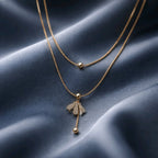Aarvika 22K Gold-Plated 22K Gold Plated Double Layer Floral Drop Necklace – model wearing