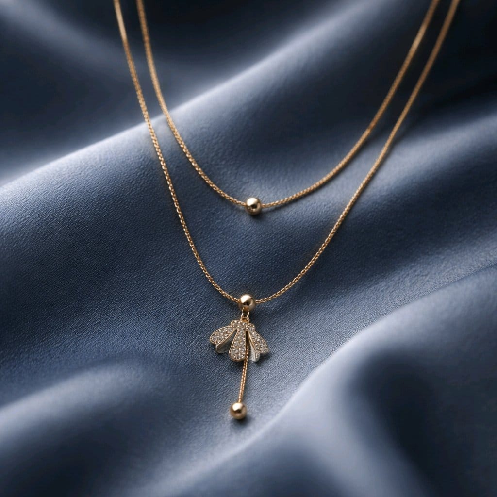 22K Gold Plated Double Layer Floral Drop Necklace – Anti Tarnish Stainless Steel