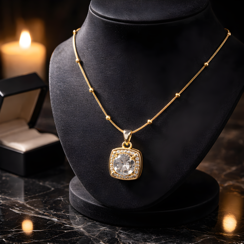 Aarvika 22K Gold-Plated Crystal Square Pendant Necklace