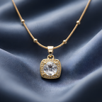 Aarvika CZ Crystal 22K Gold-Plated Crystal Square Pendant Necklace – flat lay