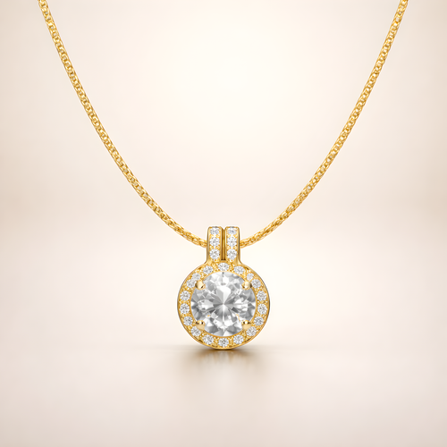 Aarvika CZ Crystal 22K Gold-Plated Crystal Halo Pendant Necklace – front view