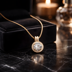 Aarvika CZ Crystal 22K Gold-Plated Crystal Halo Pendant Necklace – side view