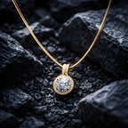 Aarvika CZ Crystal 22K Gold-Plated Crystal Halo Pendant Necklace – close-up detail