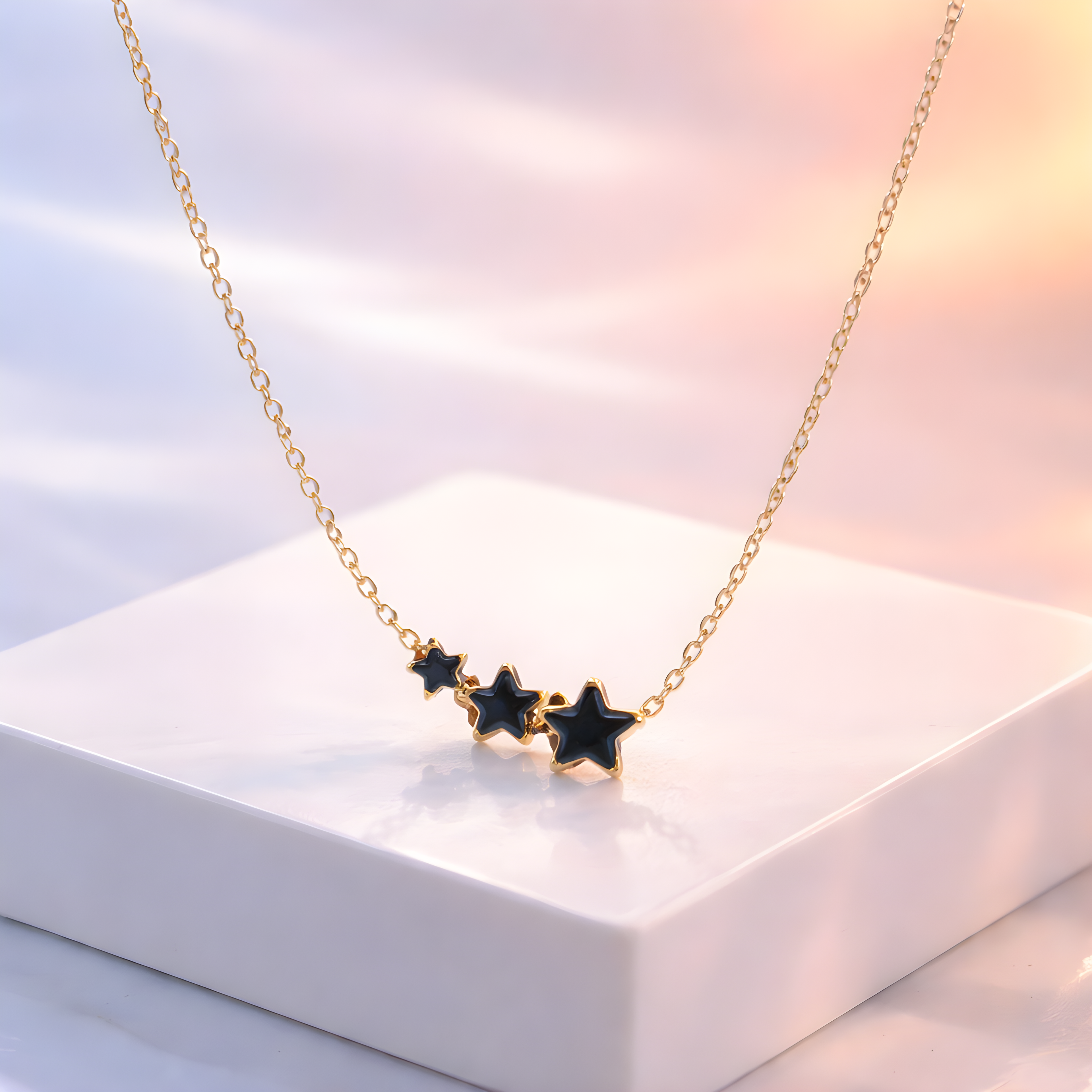 Aarvika 22K Gold-Plated Triple Star Pendant Necklace – side view