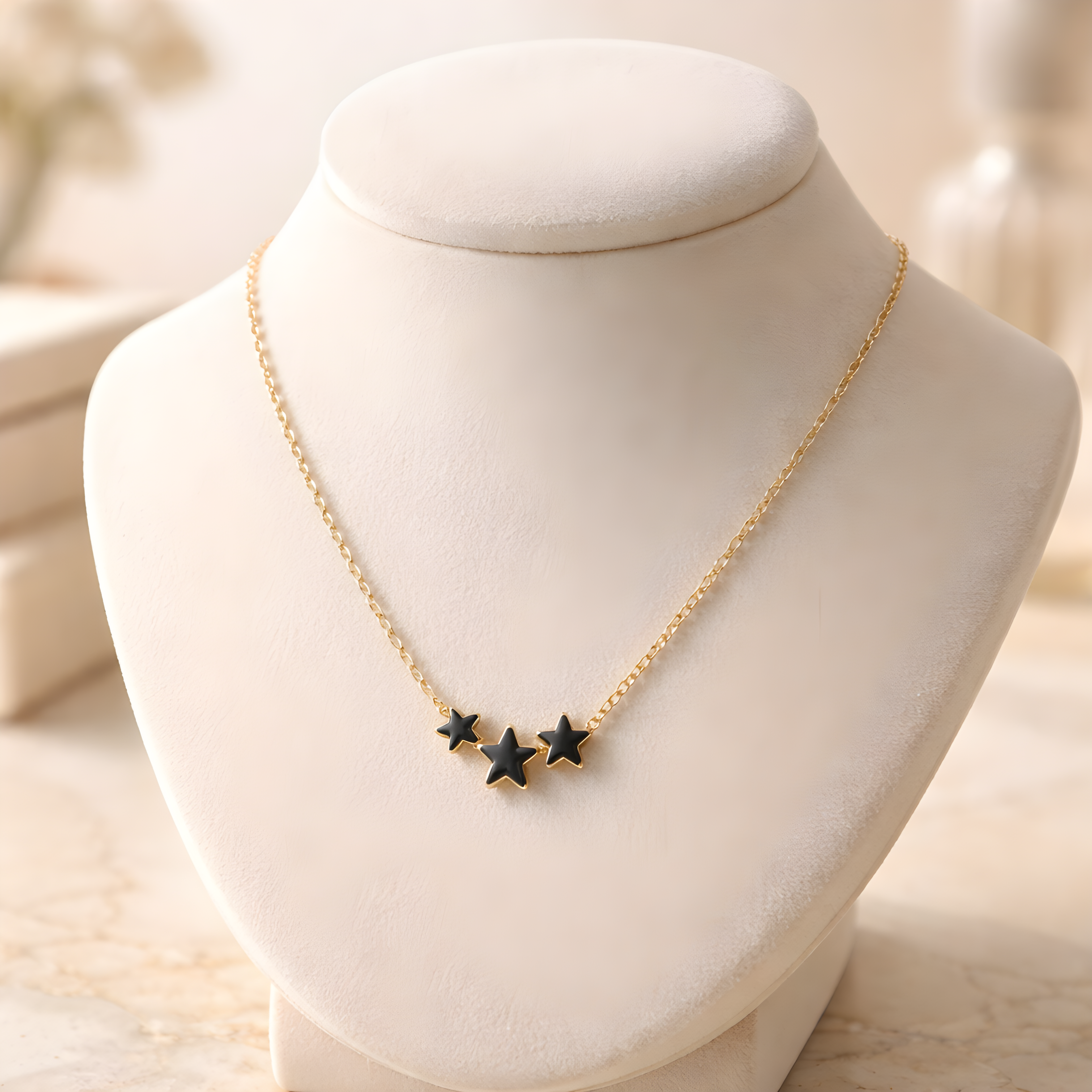 Aarvika 22K Gold-Plated Triple Star Pendant Necklace – front view