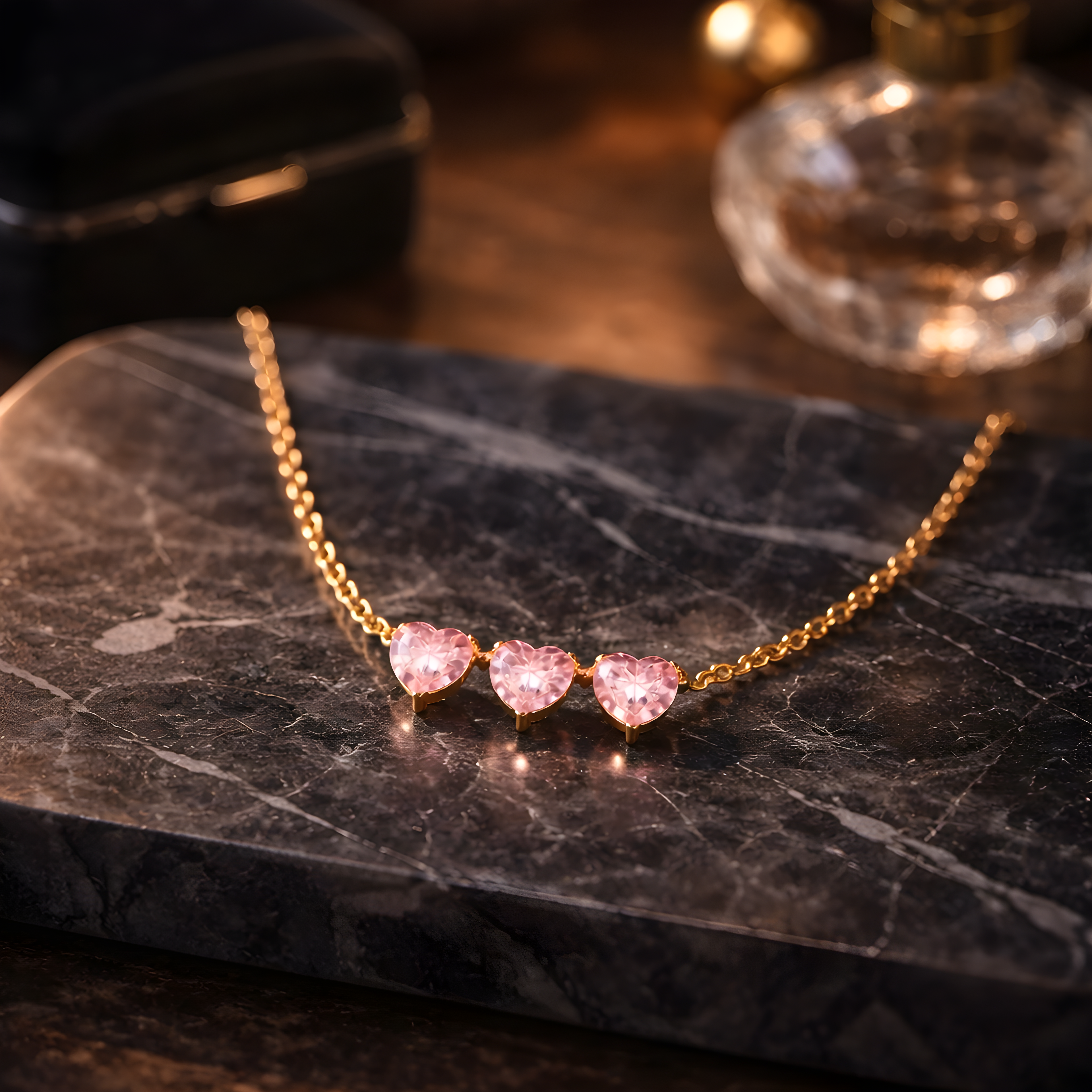 Aarvika 22K Gold-Plated Triple Pink Heart Necklace – front view