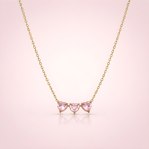 Aarvika 22K Gold-Plated Triple Pink Heart Necklace – side view