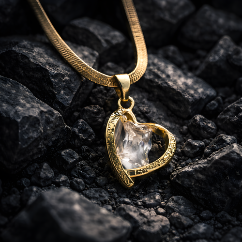 Aarvika CZ Crystal 22K Gold-Plated Crystal Heart Pendant Necklace – side view