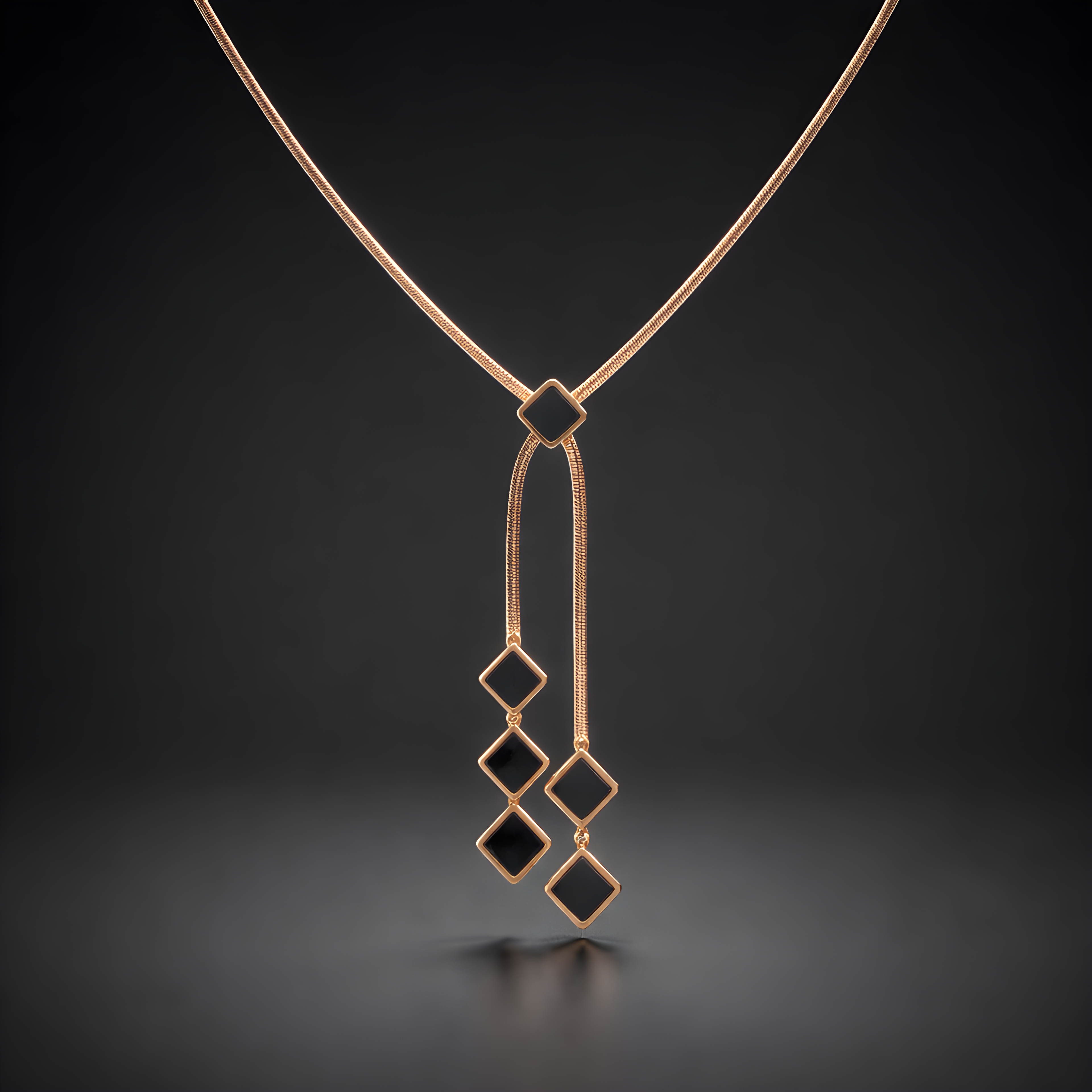 22K Gold-Plated Black Geometric Drop Pendant Necklace