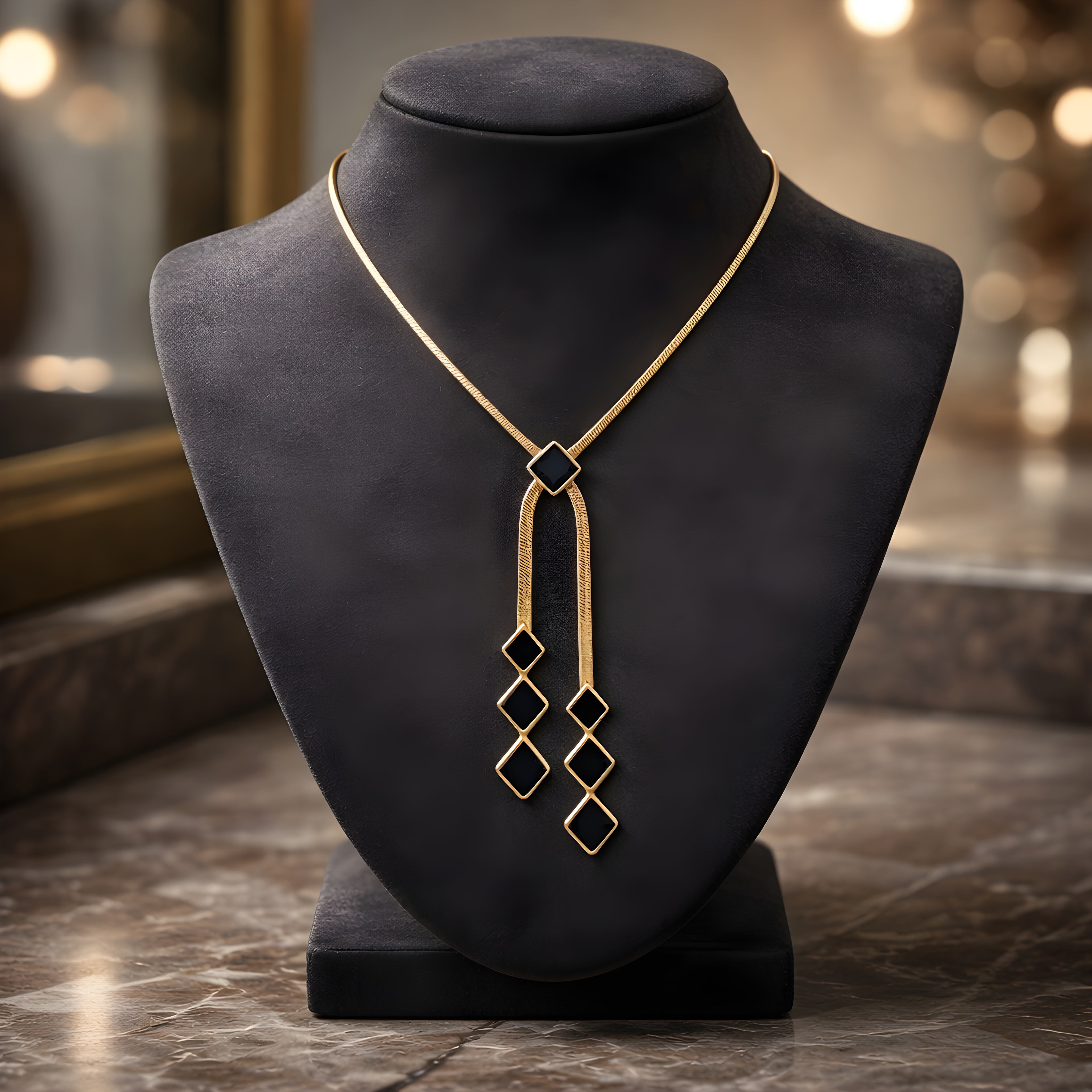22K Gold-Plated Black Geometric Drop Pendant Necklace