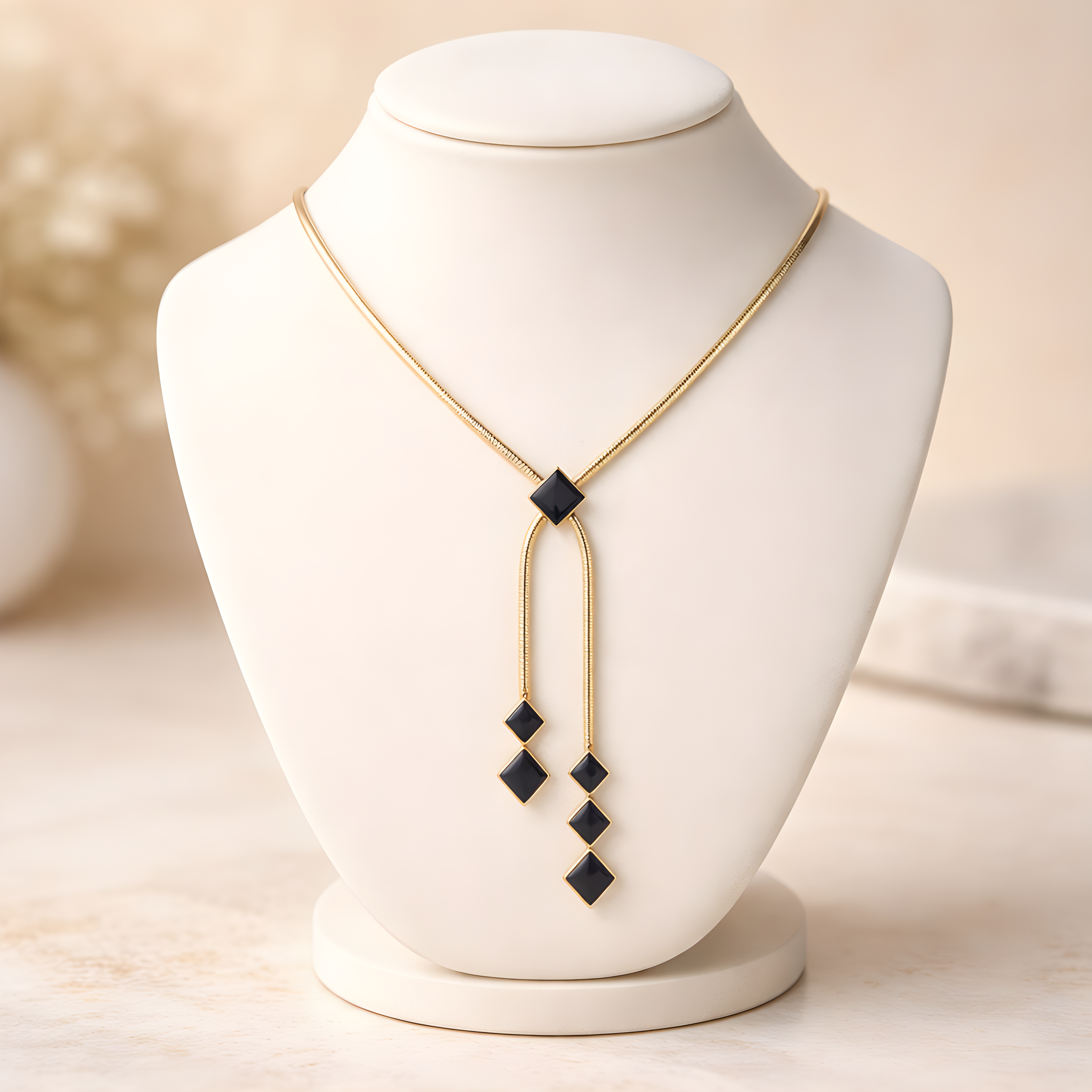 22K Gold-Plated Black Geometric Drop Pendant Necklace