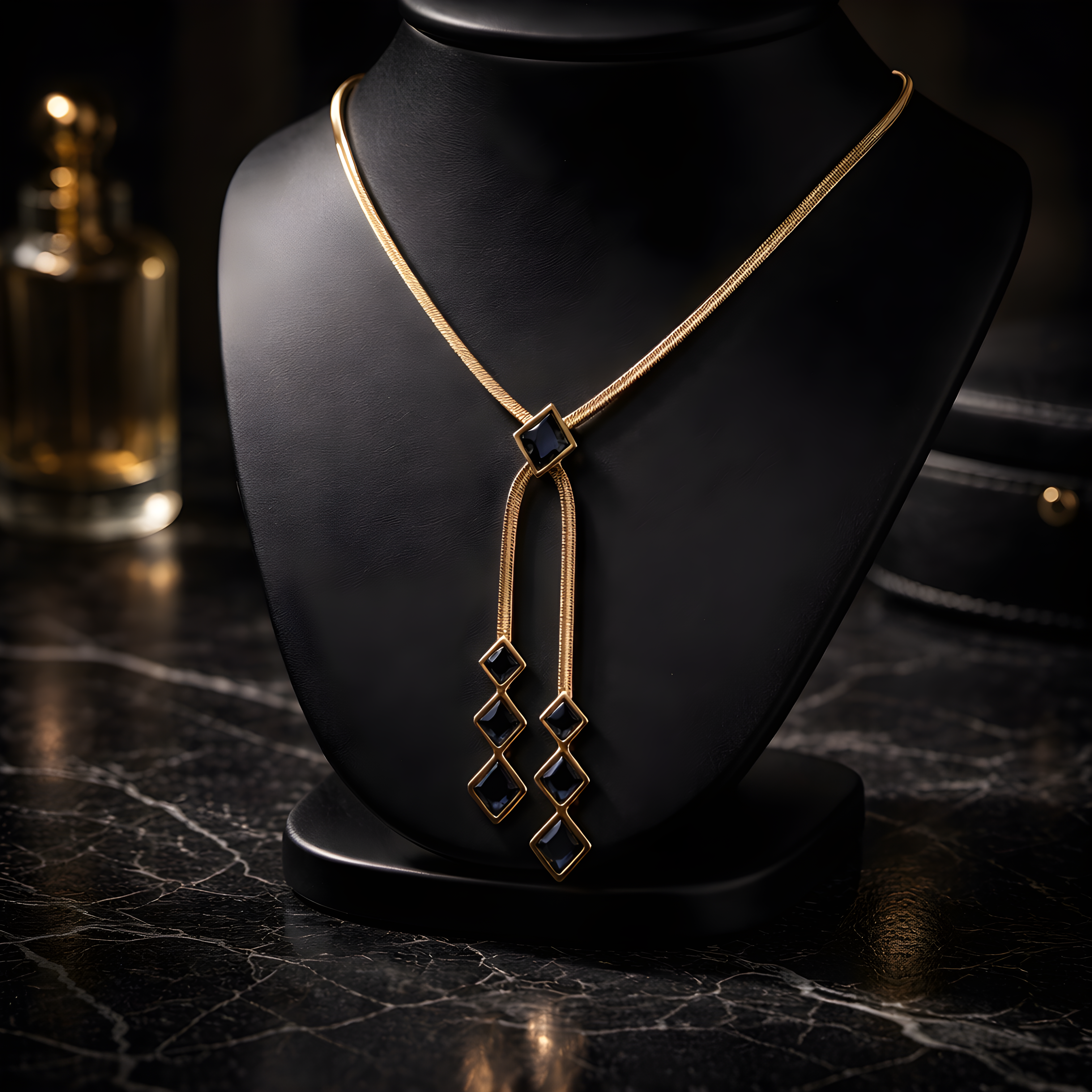 22K Gold-Plated Black Geometric Drop Pendant Necklace