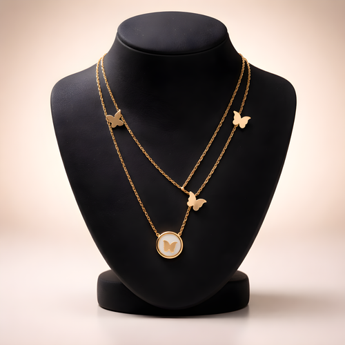 Aarvika 22K Gold-Plated Layered Butterfly Pendant Necklace – side view