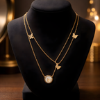 Aarvika 22K Gold-Plated Layered Butterfly Pendant Necklace – close-up detail