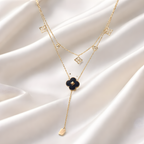 Aarvika 22K Gold-Plated Layered Clover Lariat Necklace – front view