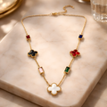 Aarvika 22K Gold-Plated Multicolor Clover Charm Necklace – front view