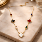 Aarvika 22K Gold-Plated Multicolor Clover Charm Necklace – front view