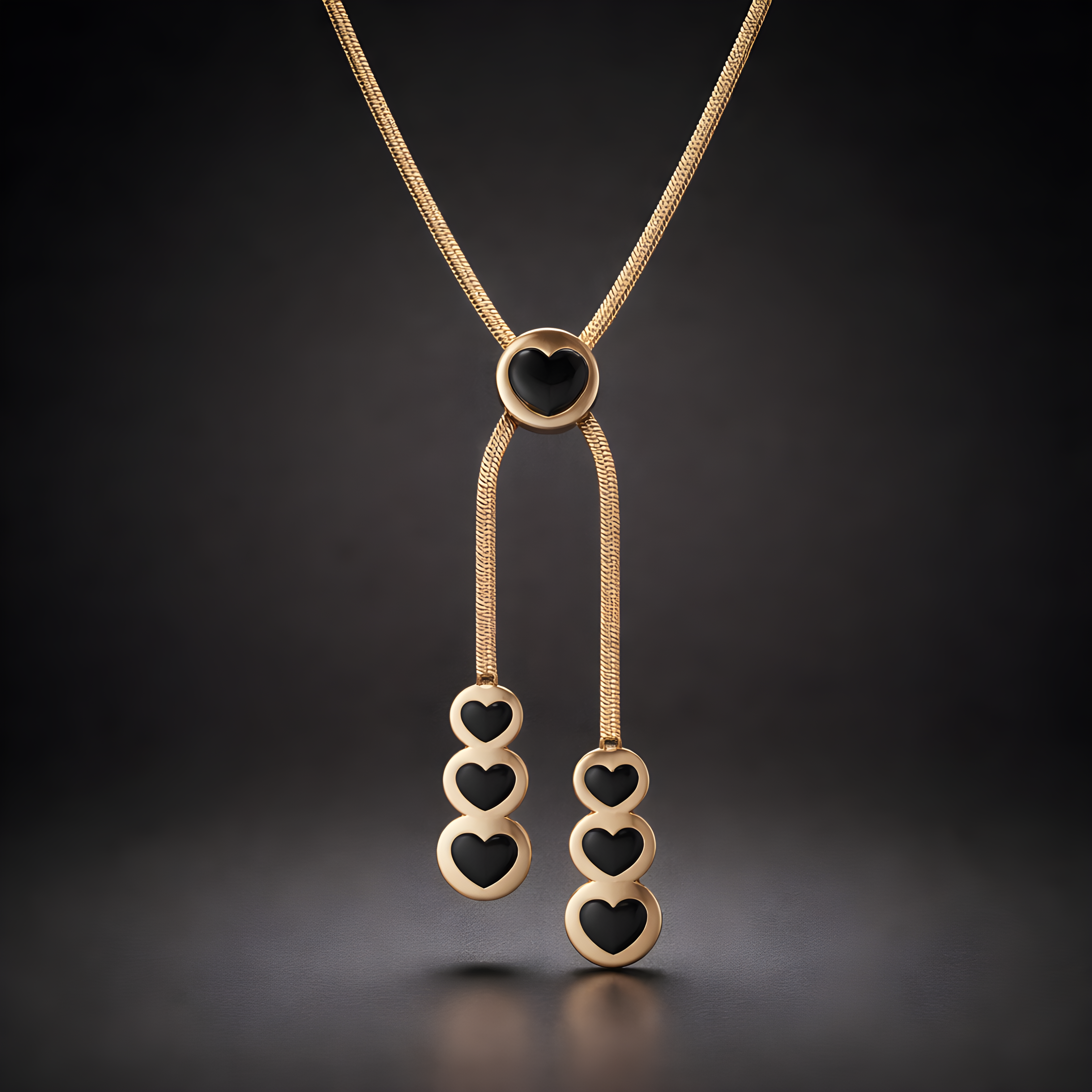 22K Gold-Plated Black Heart Lariat Necklace