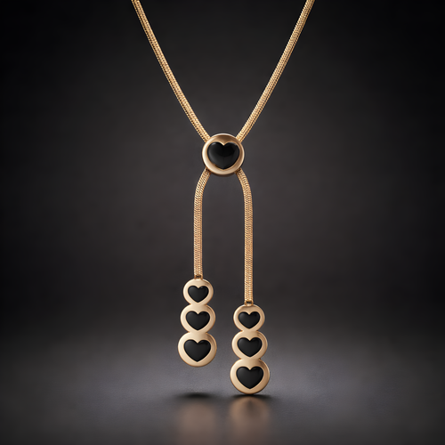 Aarvika 22K Gold-Plated Black Heart Lariat Necklace – side view