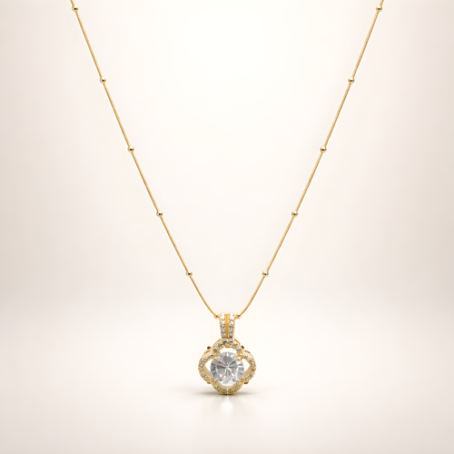 Aarvika CZ Crystal 22K Gold-Plated Clover Crystal Pendant Necklace – side view