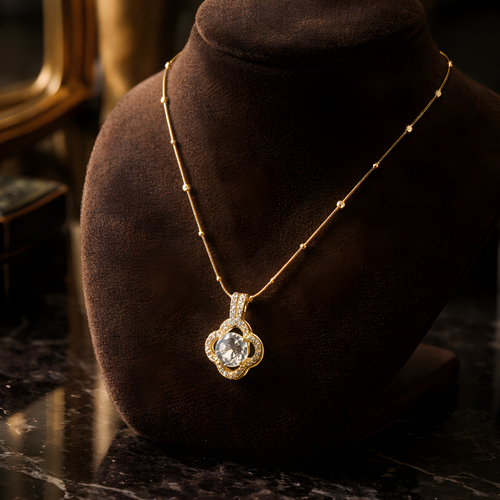 Aarvika CZ Crystal 22K Gold-Plated Clover Crystal Pendant Necklace – front view