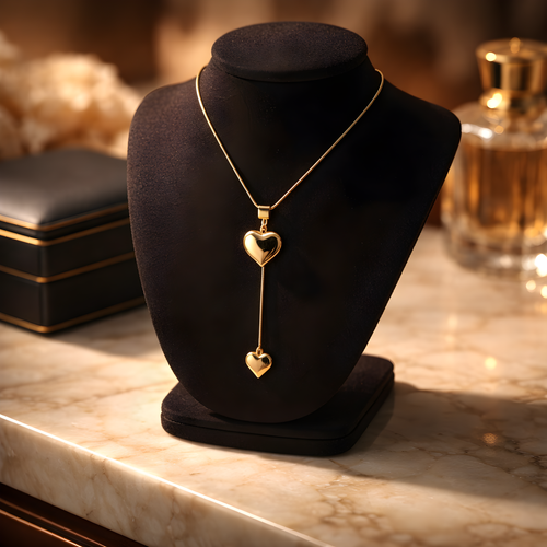 Aarvika 22K Gold-Plated Double Heart Drop Pendant Necklace – front view