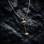 Aarvika 22K Gold-Plated Double Heart Drop Pendant Necklace – side view