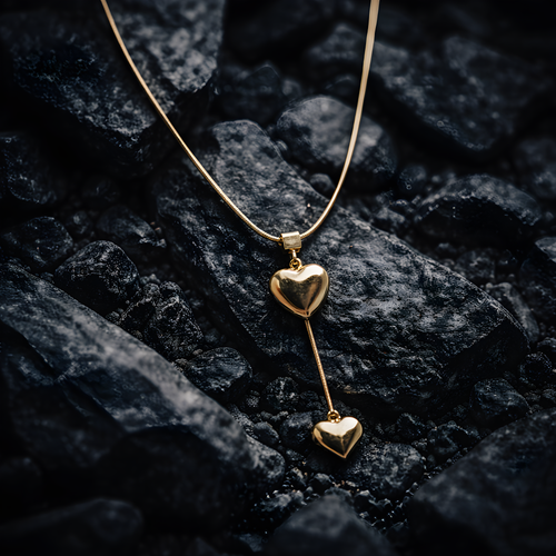Aarvika 22K Gold-Plated Double Heart Drop Pendant Necklace – side view