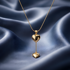 Aarvika 22K Gold-Plated Double Heart Drop Pendant Necklace – close-up detail