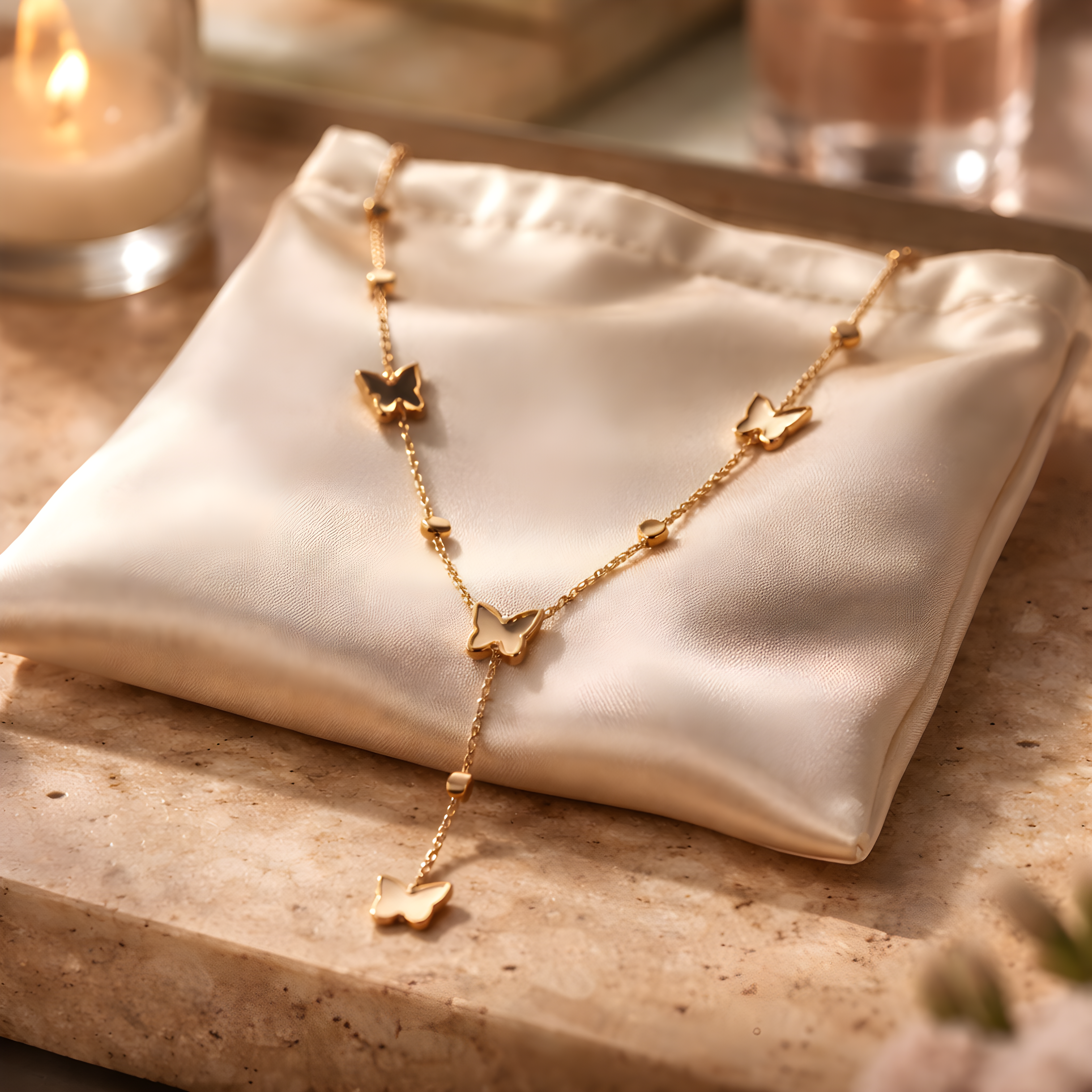 22K Gold-Plated Butterfly Lariat Necklace